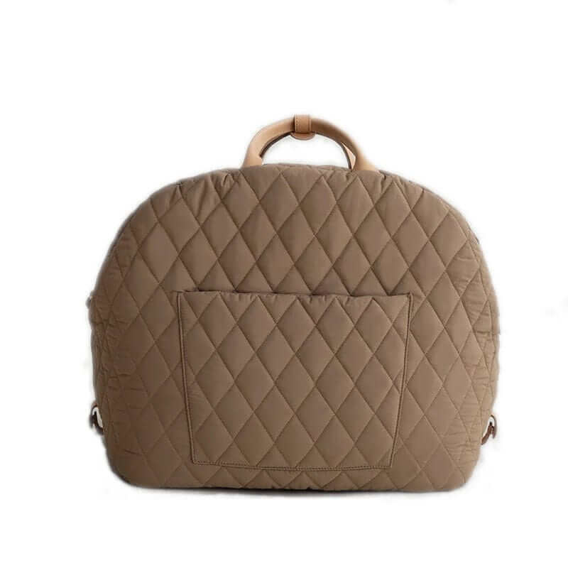 Multifunctional Pet Travel Bag, quilted tan carrier, waterproof for dogs & cats, convenient for all-season travel.