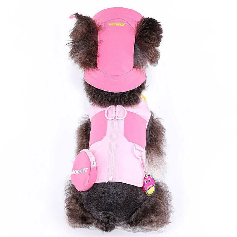 Mushroom Pendant Charm Dog Summer Vest on a small dog, featuring pink color and breathable design for summer wear.