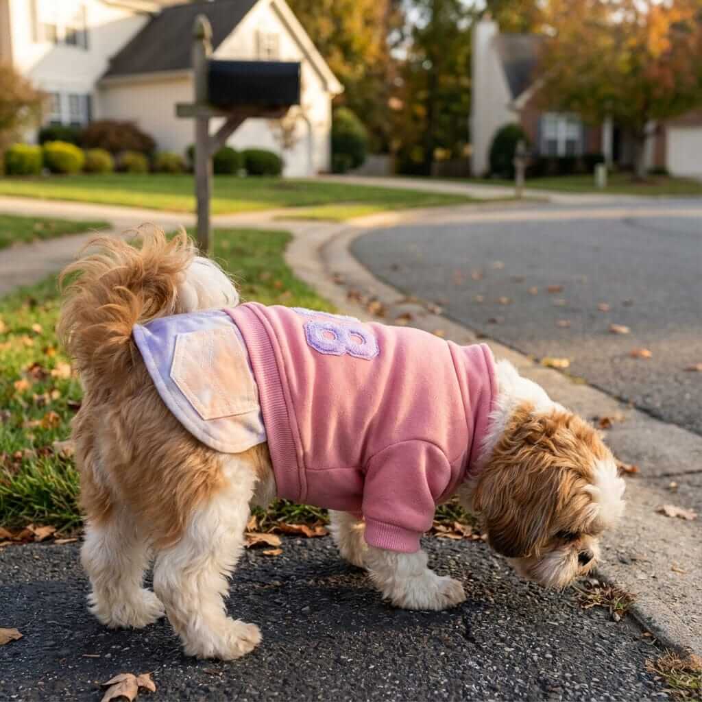 Number 28 Button Up Winter Dog Sweater on a dog showcasing its stylish design and soft fabric, perfect for dogs & cats.
