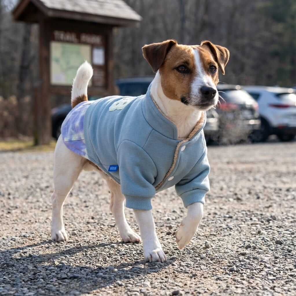 Number 28 Button Up Winter Dog Sweater on a dog, showcasing breathable fabric and stylish design by Dogs & Cats.