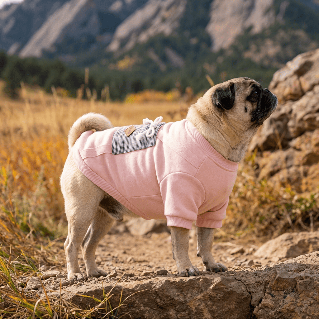 Padded Dog Sweater for Dogs & Cats, stylish pullover, breathable fabric, cozy design, with back pouch.