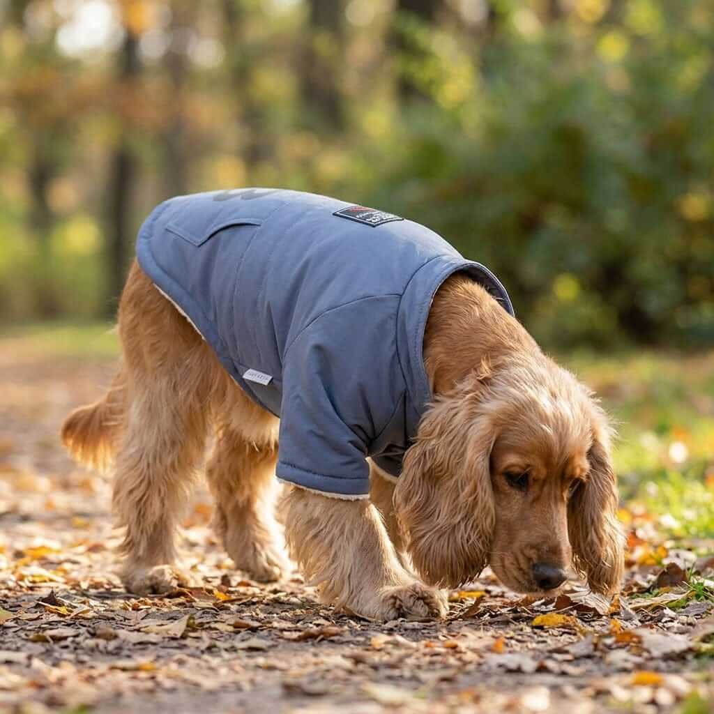 Paws For Effect Winter Dog Coat on a dog, features breathable fabric, lightweight feel, perfect for dogs and cats.