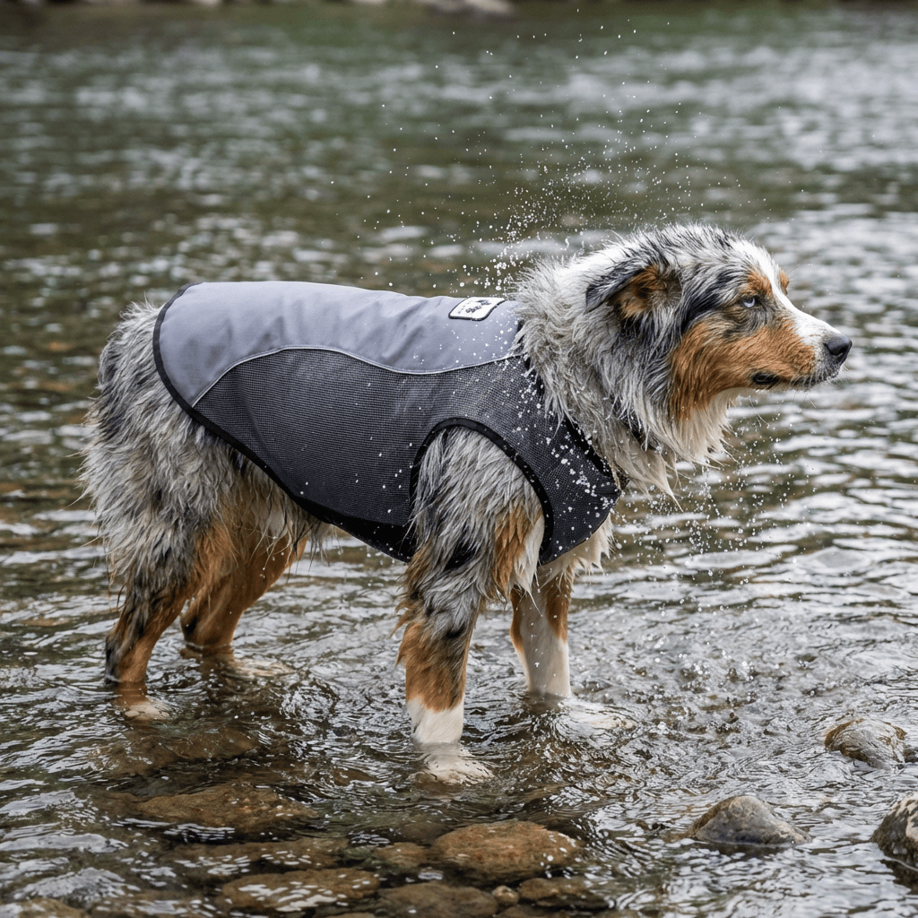 Pet Cooling Vest for dogs by Dogs & Cats, featuring lightweight fabric to keep your pet cool in summer.