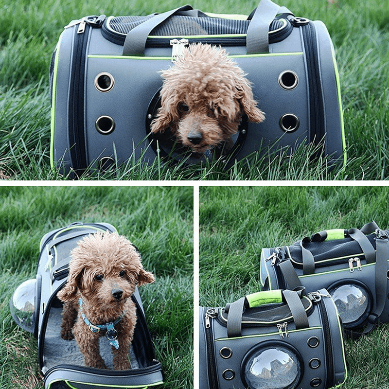 Pet Space Capsule Backpack for Dogs & Cats, features semi-sphere window for pet visibility and comfort.