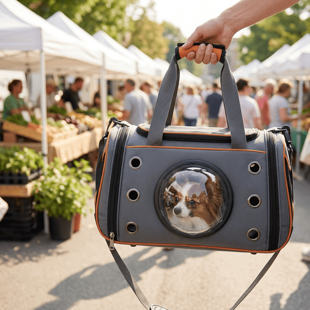 Pet Space Capsule Backpack designed for dogs and cats with semi-sphere window for safe pet viewing.