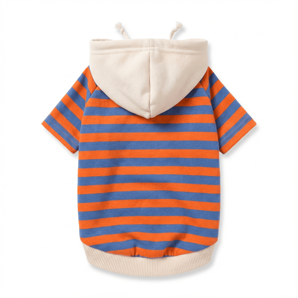 Pet Striped Sweater for Dogs & Cats, stretchy fabric, hooded design, comfortable fit.