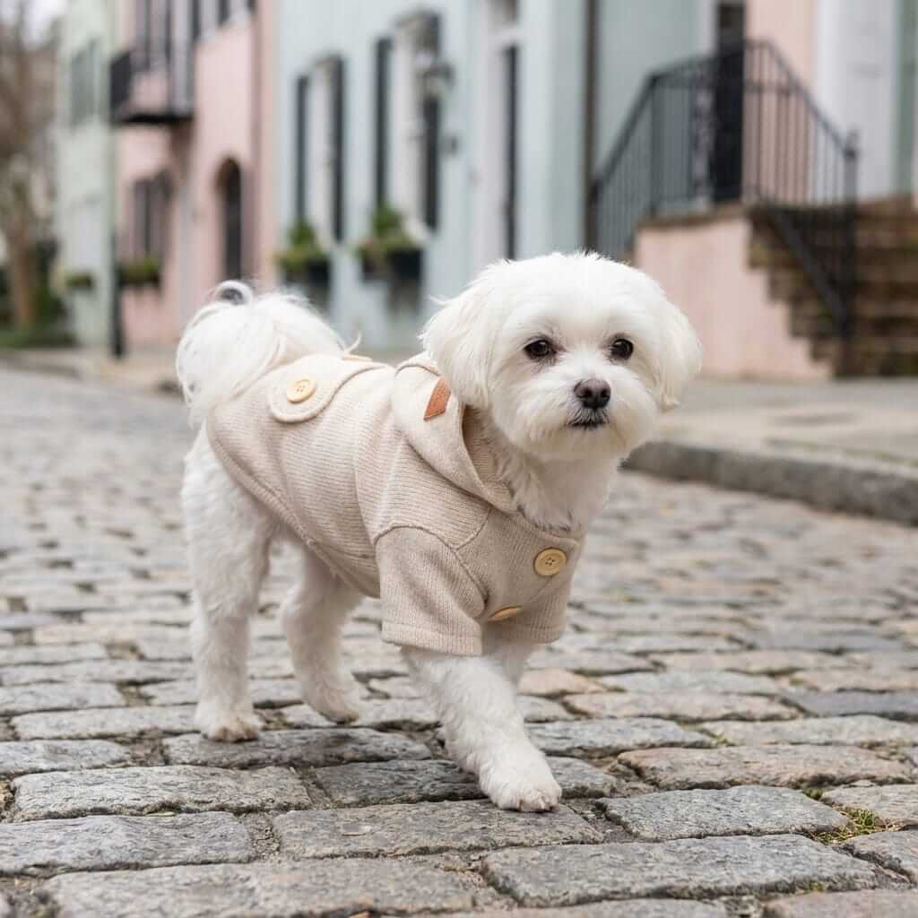 Pet Woolen Coat for Dogs & Cats, cozy pullover with buttoned closure, stylish fleece coat for cold weather.