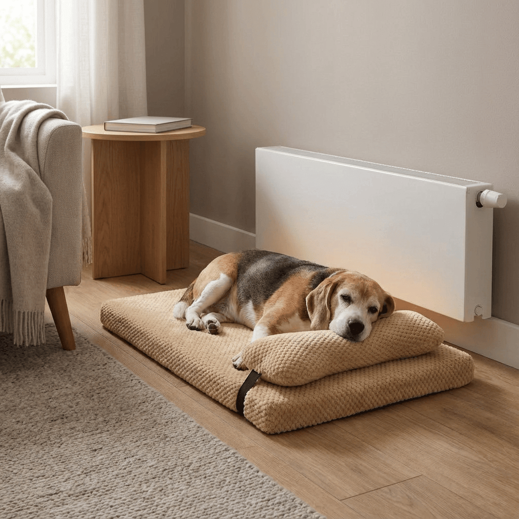 Cozy dog resting on the Pineapple Dreams Pet Bed, perfect for dogs and cats, offering warmth and style.