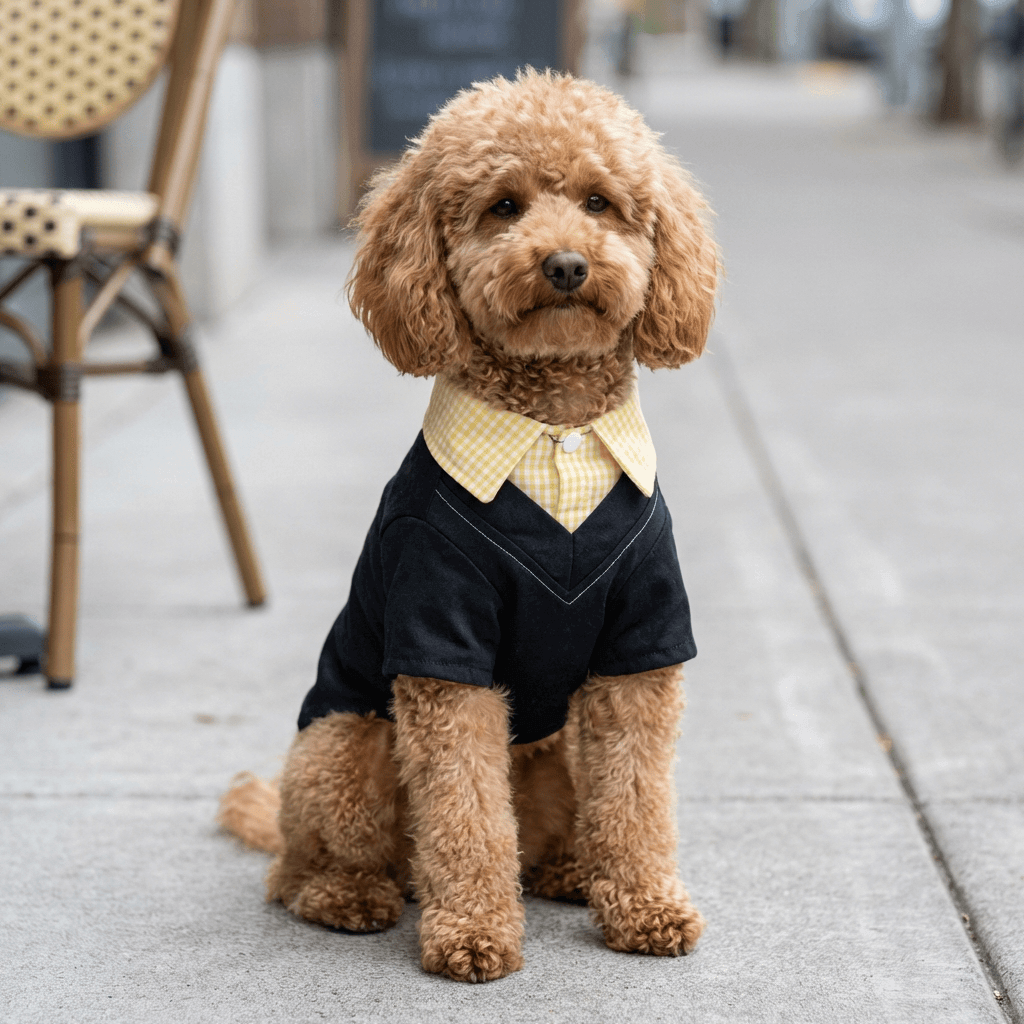 Plaid Collar Dog Shirt on a stylish dog showcasing its classic plaid design and breathable comfort, perfect for dogs by Dogs & Cats.