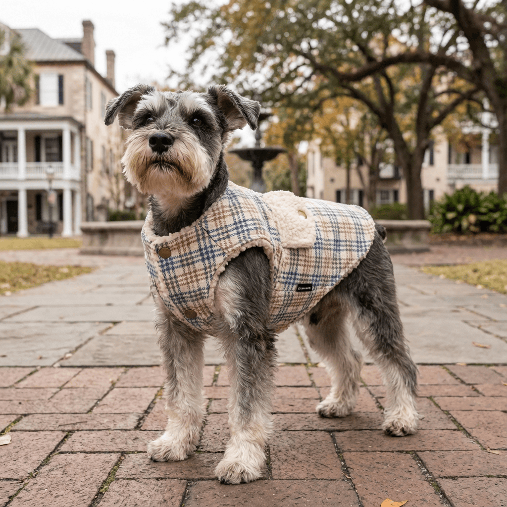 Plaid Velvet Warm Padded Dog Vest for Dogs & Cats, featuring breathable fabric and sleeveless design for comfort.