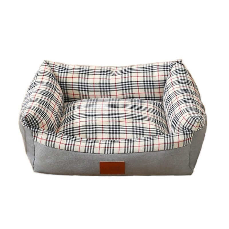 PlaidPaws Pet Bed Lounger - Cozy pet bed for dogs & cats with retro plaid pattern, soft materials, and washable design.