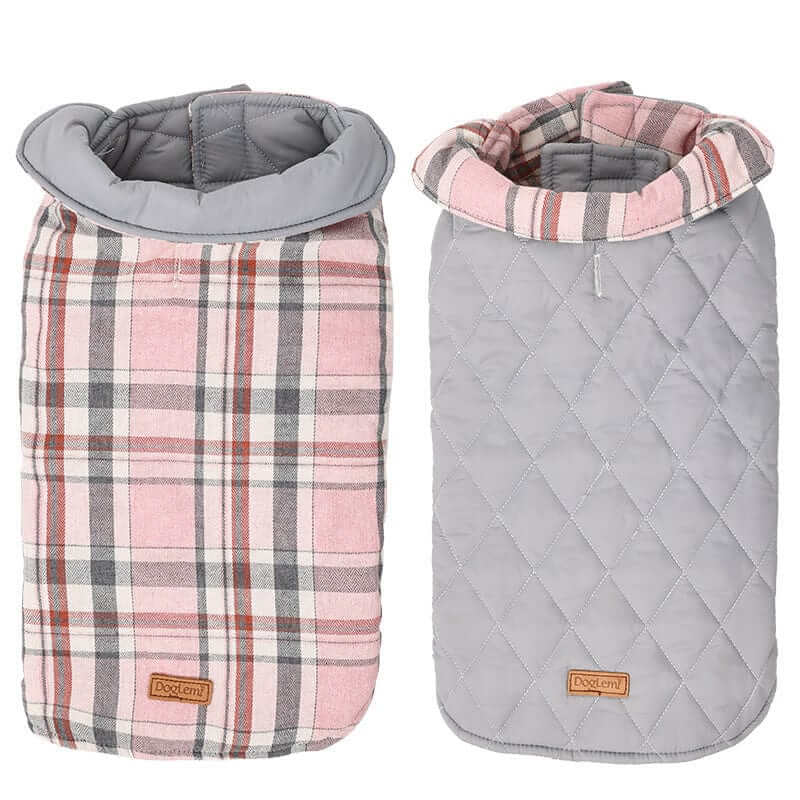 PlaidShield Waterproof Dog Jacket features classic plaid and quilted interior for warmth and style for dogs by Dogs & Cats.