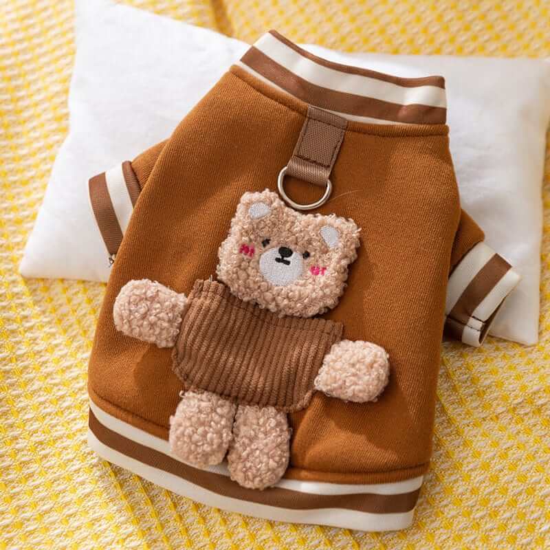 Plush Bear Pet Jacket for small dogs and cats, featuring cute bear design and soft fabric, perfect for chilly days.