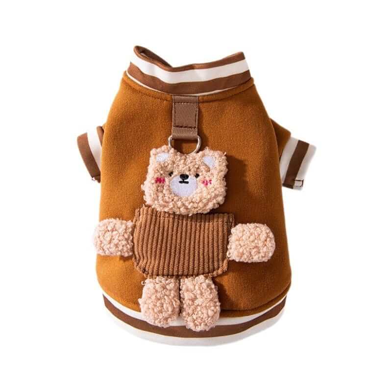 Plush Bear Pet Jacket for dogs and cats, warm plush fabric with charming bear design, ideal for small breeds.