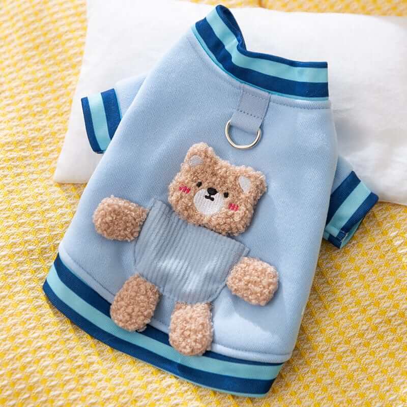 Plush Bear Pet Jacket, cozy dog coat, soft fabric, adorable bear design for small dogs & cats.