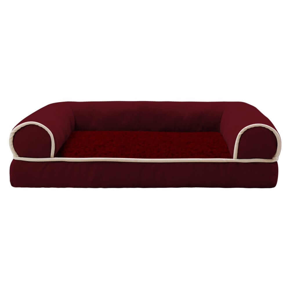 Plush Orthopedic Pet Bed Lounge, red pet bed, memory foam, non-slip bottom, comfort for Dogs & Cats.