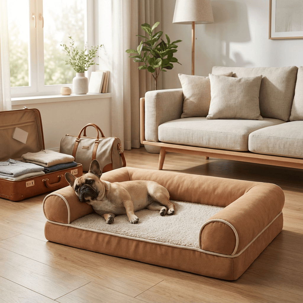 Plush Orthopedic Pet Bed Lounge with memory foam and non-slip bottom, providing comfort for dogs and cats.
