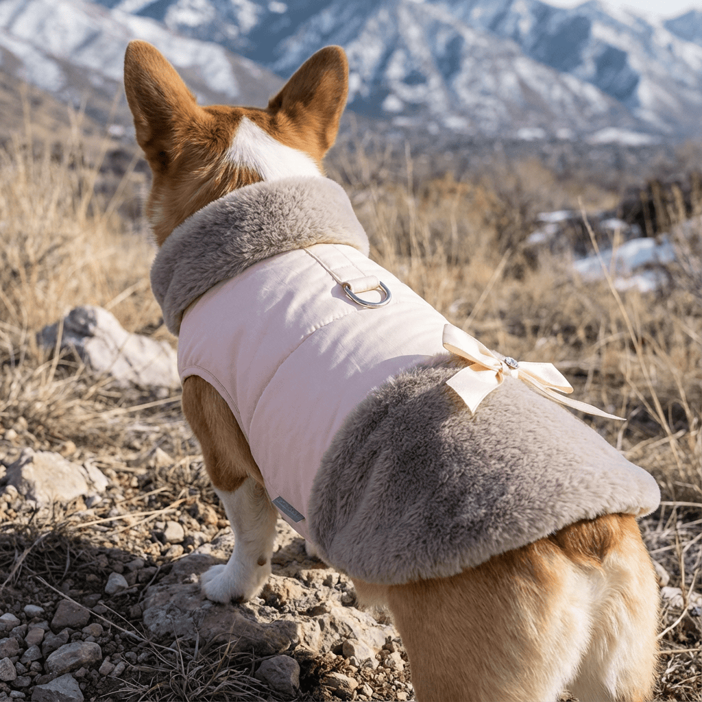 Plushy Autumn And Winter Dog Sweater on a Corgi outdoors, features soft lining and round neckline, perfect for dogs & cats.
