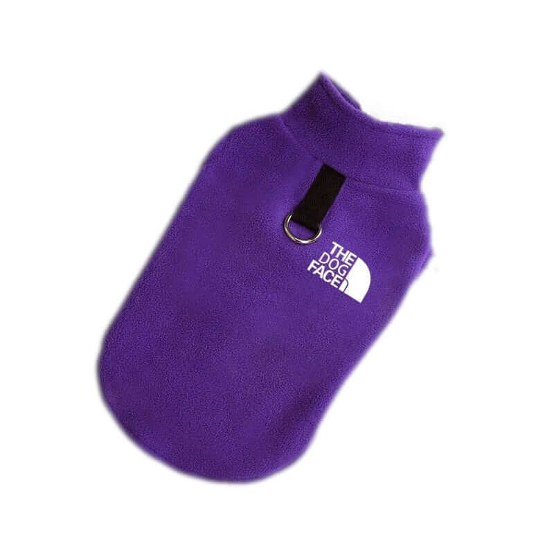 Polar Fleece Dog Vest in purple, made with high-quality fleece and secure leash attachment for dogs and cats.