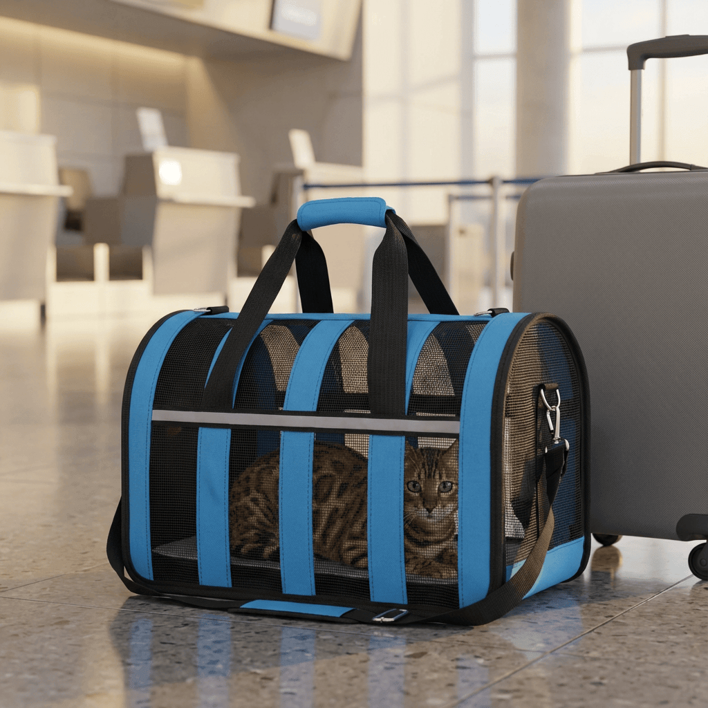 Portable Crossbody Pet Carrier for dogs & cats, featuring a stylish design, hands-free carrying, perfect for travel.