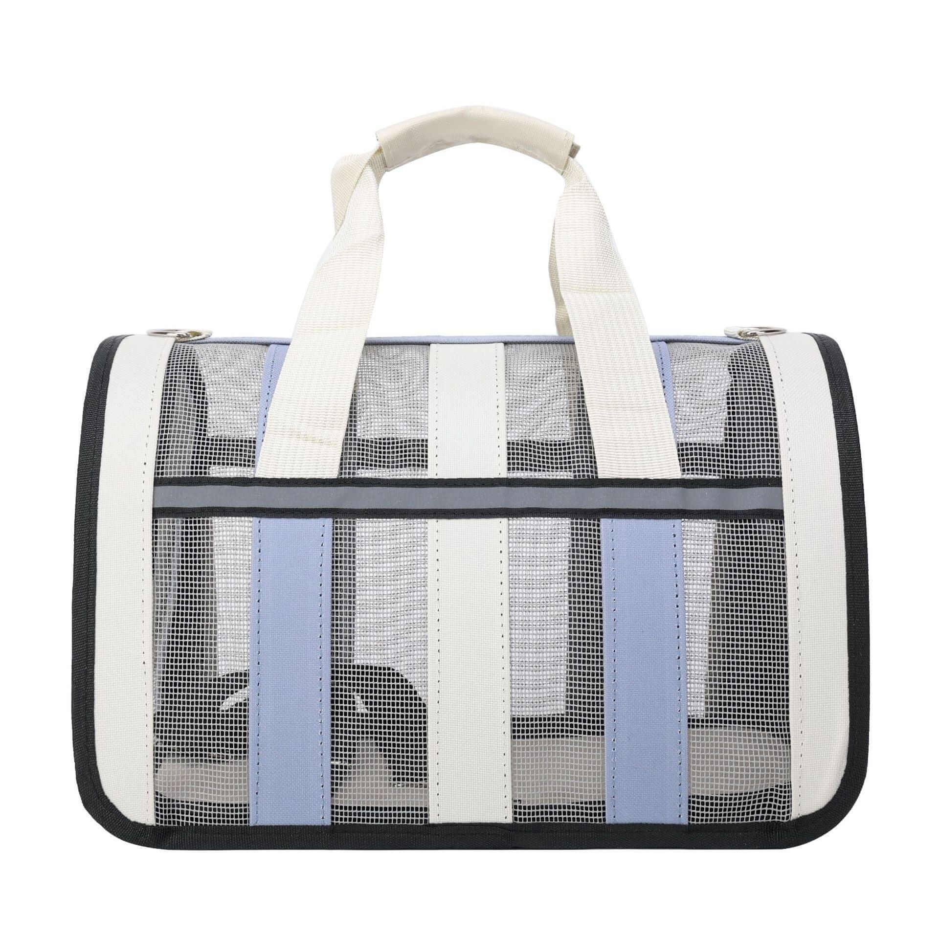 Portable Crossbody Pet Carrier featuring a mesh design and comfortable handles for dogs and cats.