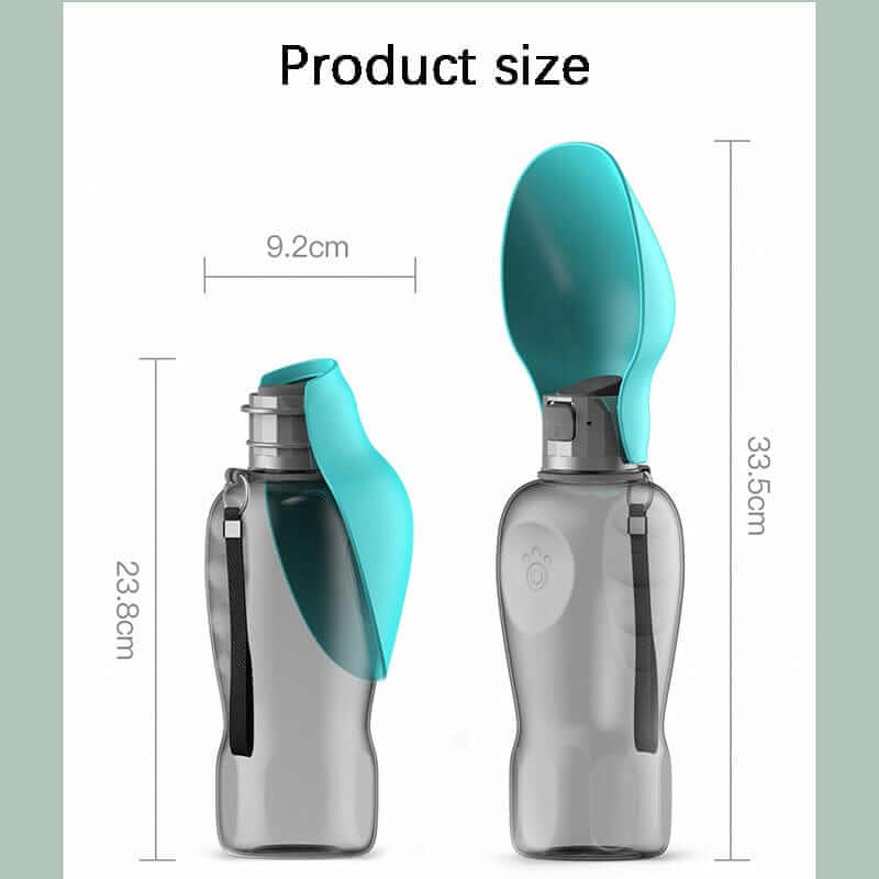 Product size of Portable Dog Water Bottle, featuring a compact design with measurements for easy travel.