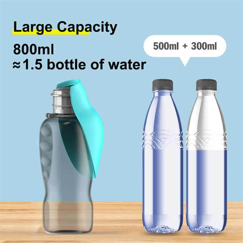 Portable Dog Water Bottle with large capacity of 800ml for dogs and cats, ideal for hydration on the go.
