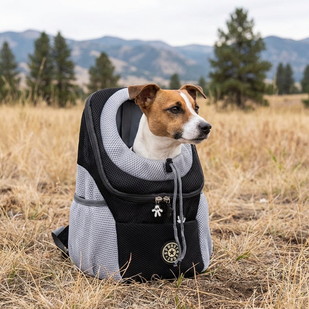 Portable Pet Carrier Chest Bag for dogs, features round window for comfort and ventilation, great for outdoor activities.