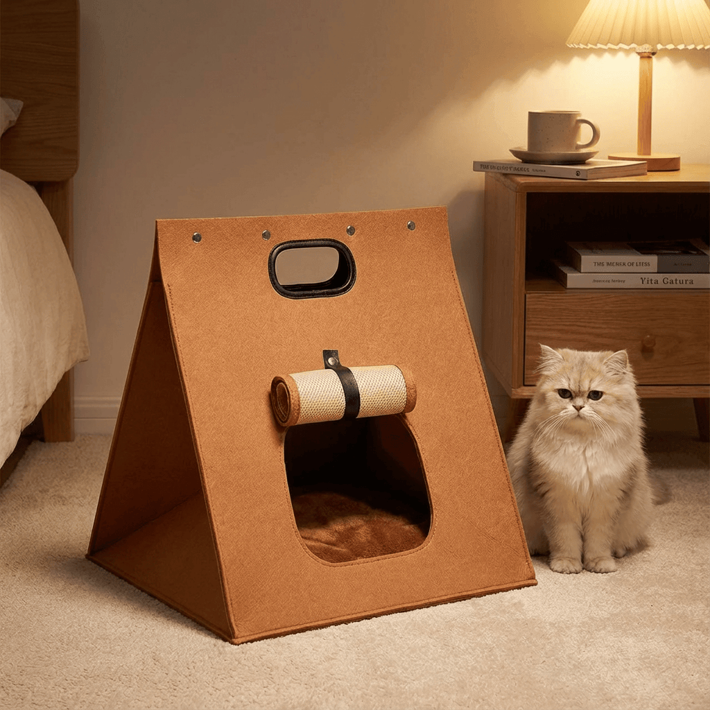 Portable Pet House for cats and small dogs, cozy design, features breathable fabric and portability.