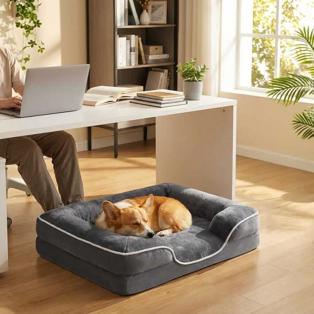 Premium Memory Foam Dog Bed for dogs & cats, orthopedic support, luxurious comfort, ideal for restful sleep.