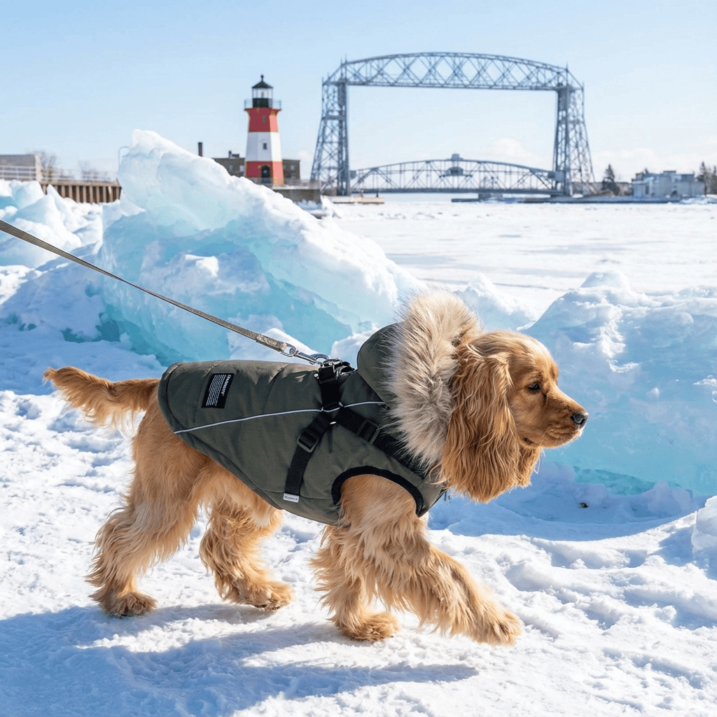 Pretty Paws Dog Coat for dogs, featuring padded construction, fur-trimmed hood, and breathable fabric.