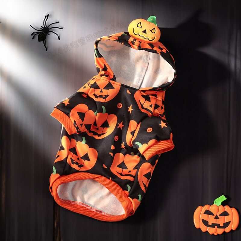 Pumpkin Paws Pet Costume, pumpkin-themed outfit for small dogs and cats, comfortable and stylish for festive occasions.