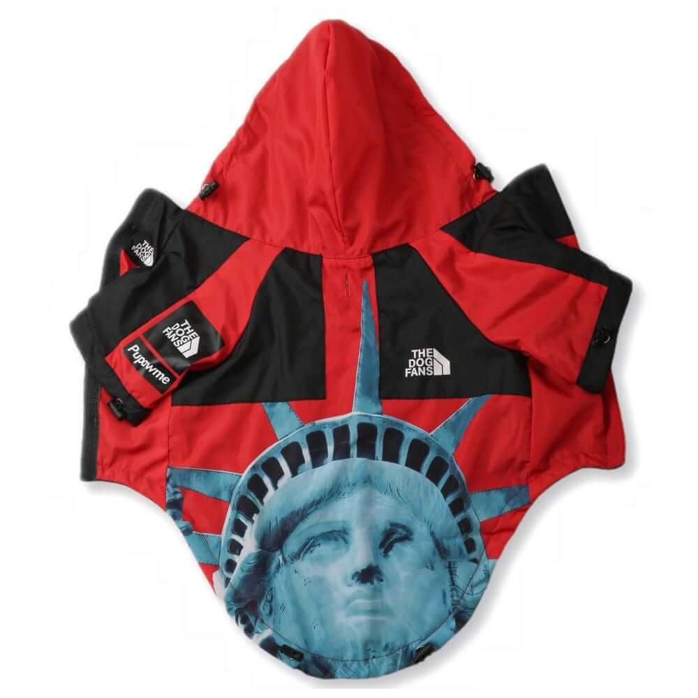 RainPaw Statue Dog Slicker - waterproof dog jacket with stylish print keeping dogs dry in any weather.