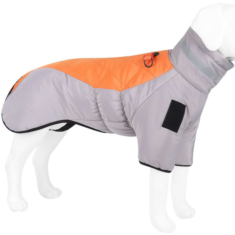 Reflective Dog Winter Jacket for dogs, cotton-padded, high-neck coat with reflective strips by Dogs & Cats brand.