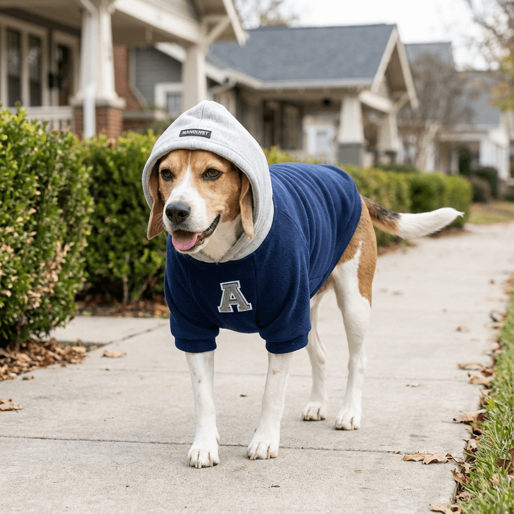 Reflective Letters Pet Sweater on a stylish dog, featuring eye-catching design, ideal for Dogs & Cats.