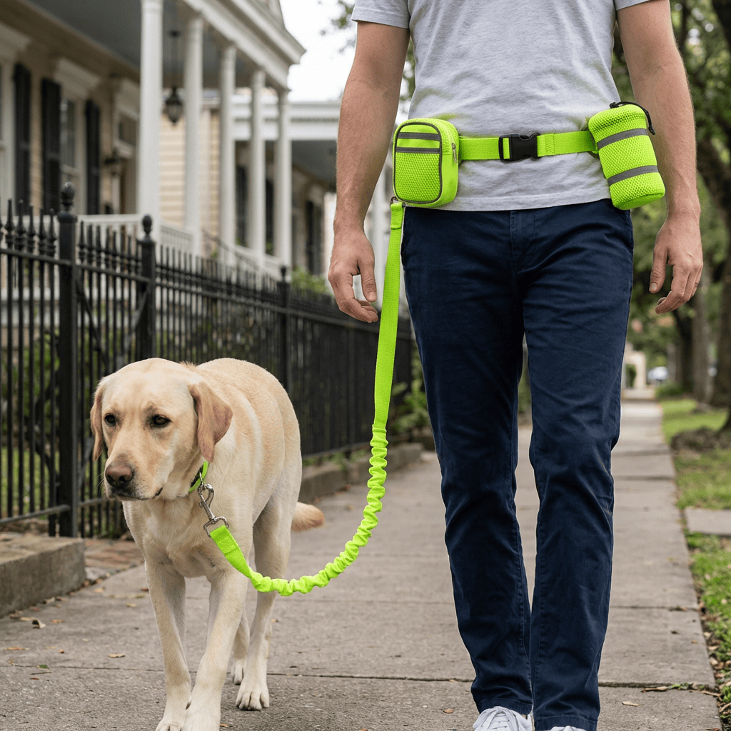 Retractable Hands-Free Leash for Large Dogs features a waist pouch, perfect for multitasking while walking dogs.