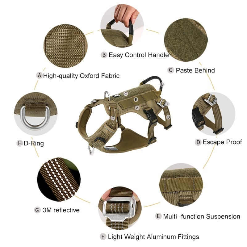 SecureFit No-Pull Dog Harness features quality materials, easy control handle, escape proof design, and reflective elements.