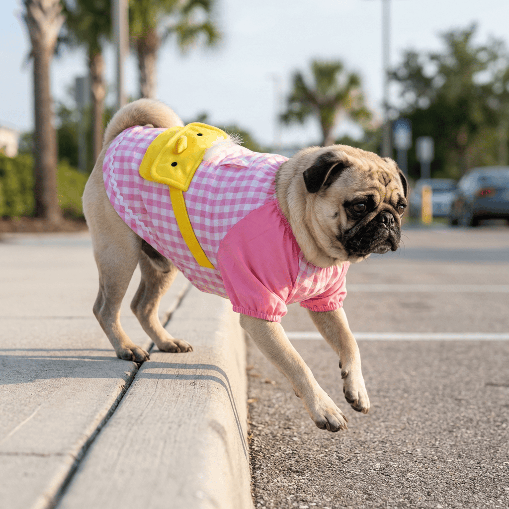 Side Pocket Plaid Dog Shirt Spring on a pug, featuring breathable cotton material and a stylish design for dogs.