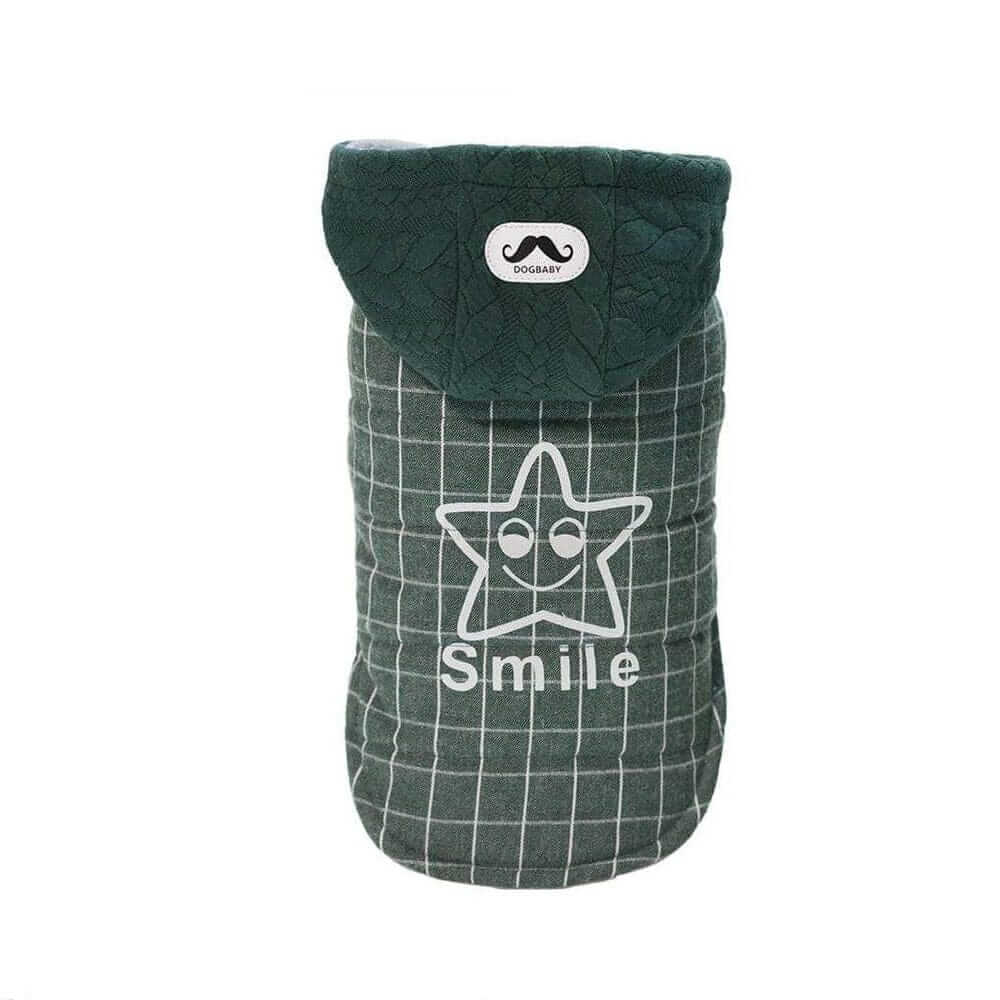 Smile Star Small Dog Hooded Coat featuring breathable fabric and stylish hood for small dogs by Dogs & Cats.