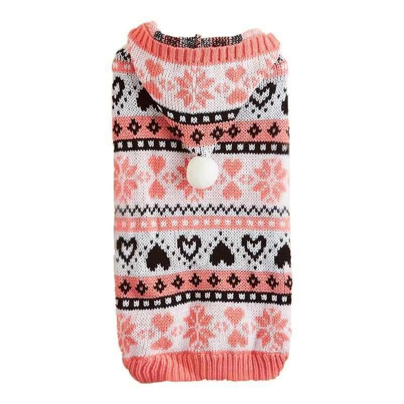 Snowflake Striped Dog Sweater, knitted sweater features snowflake and stripe pattern, perfect for small/medium dogs by Dogs & Cats brand.