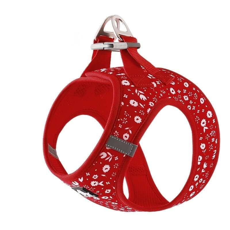 SnuggleFit Teddy Dog Harness, red floral design, comfortable and secure harness for dogs and cats by Dogs & Cats.