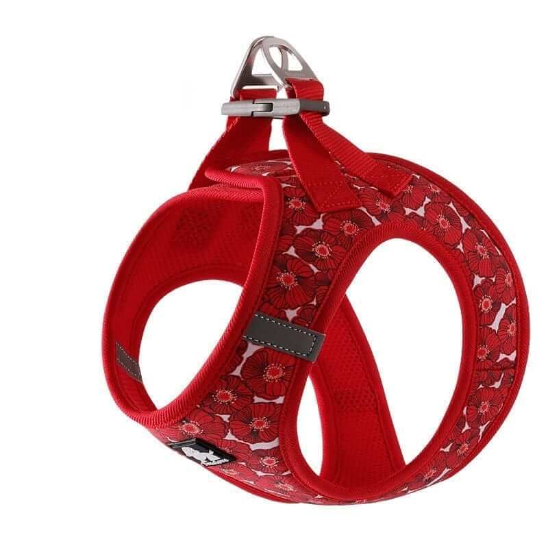 SnuggleFit Teddy Dog Harness, secure red floral dog harness, comfort and style for Dogs & Cats.