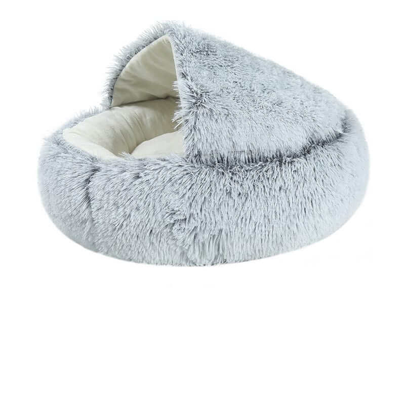SnuggleNest Plush Cave Cat Bed, soft plush fabric, cozy hideaway for dogs & cats.