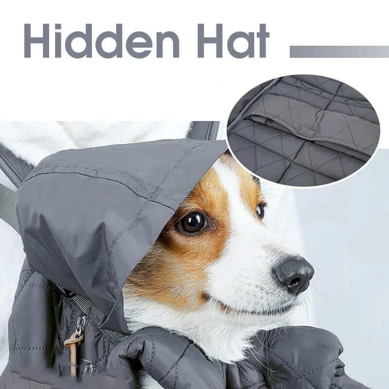 SnugglePack Pet Backpack Carrier with Hidden Hood featuring a cozy hidden hat for dogs and cats to stay warm.