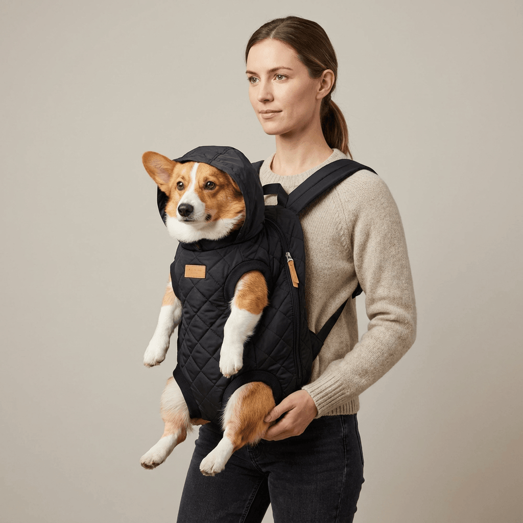 SnugglePack Pet Backpack Carrier with Hidden Hood, a cozy carrier for dogs and cats with a unique hood feature.