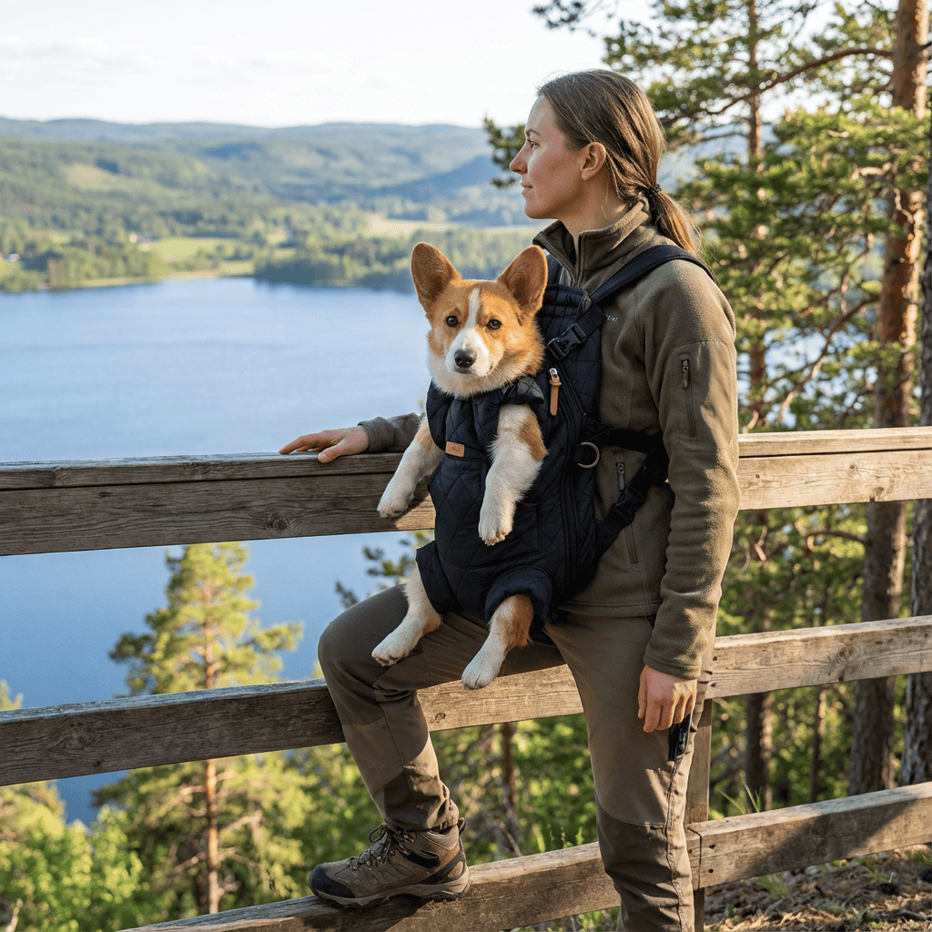 SnugglePack Pet Backpack Carrier with Hidden Hood, featuring a cozy dog in a backpack, perfect for winter adventures.
