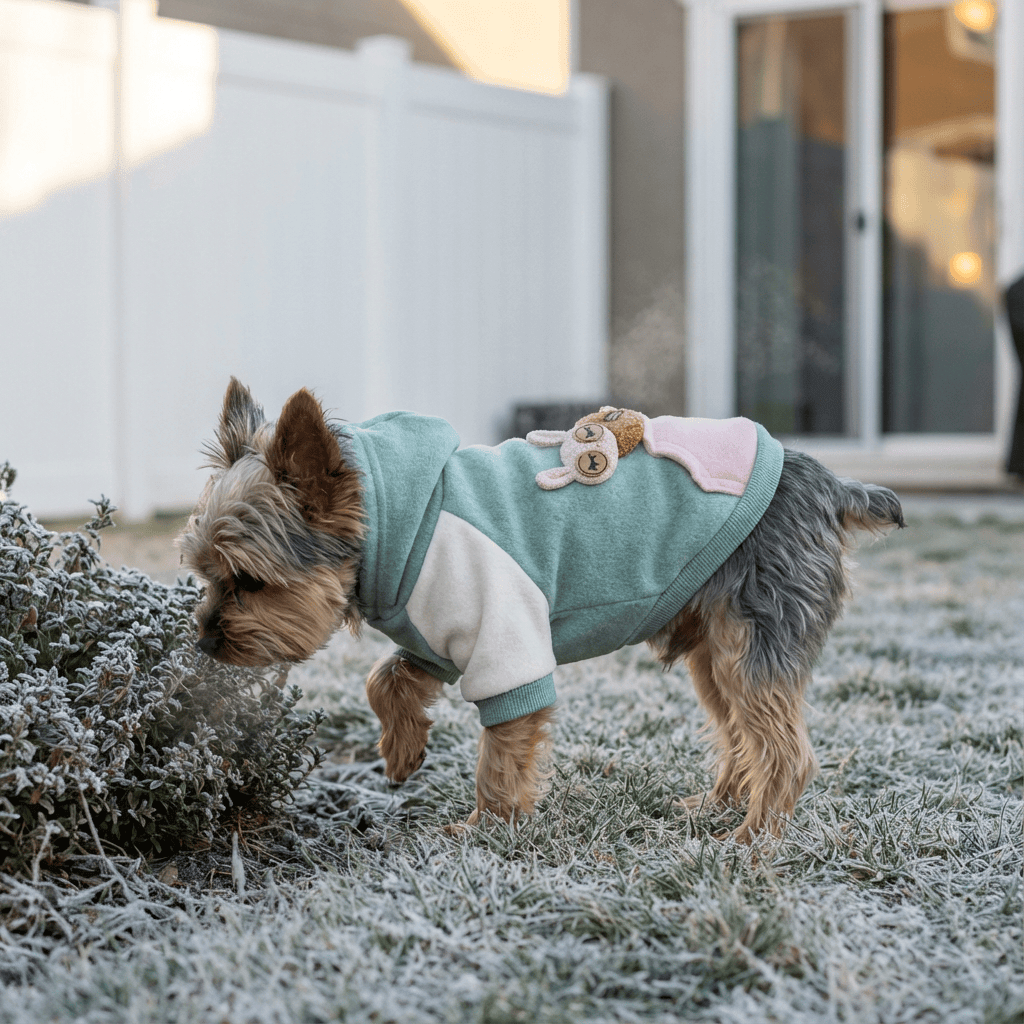 SnugglePup Dog Hoodie for small dogs, cozy comfort, stylish design, perfect for winter outdoor adventures.