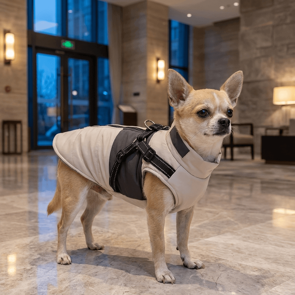 SnugglePup Fleece Vest on a small dog showcasing warmth, comfort, and style for dogs and cats.
