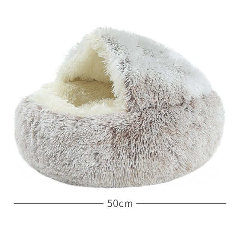 SnuggleNest Plush Cave Cat Bed, soft plush fabric, cozy hideaway for Dogs & Cats, 50cm round bed