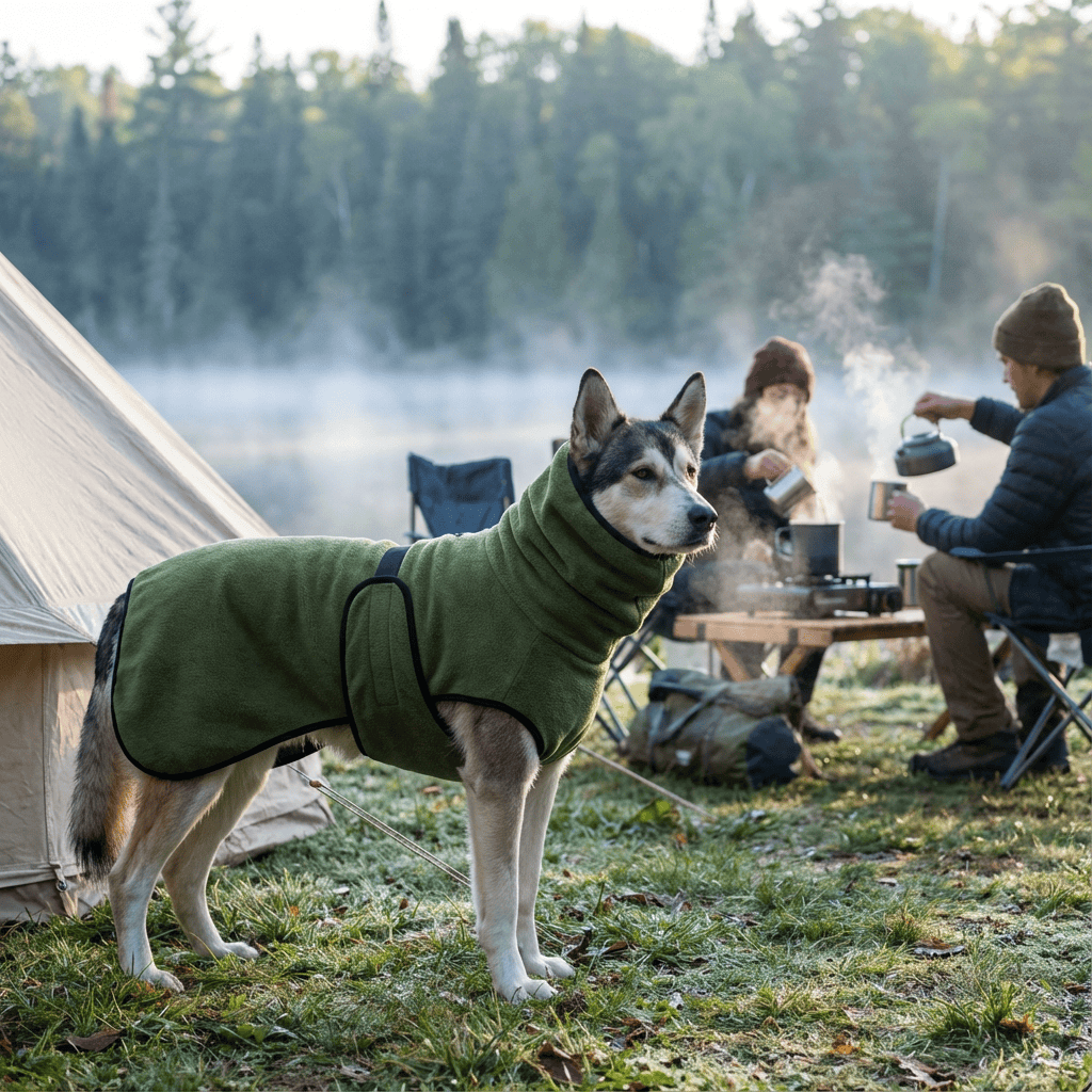 SnugPaws Winter Dog Coat on a dog, featuring plush fleece lining, perfect for Greyhounds and Whippets, by Dogs & Cats brand.